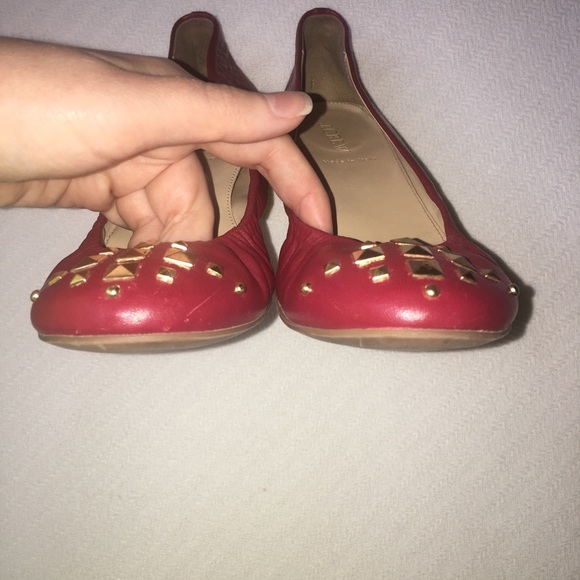 EUC J.Crew Red Cece Pyramid Studded Flats Size 8 - Picture 4 of 8